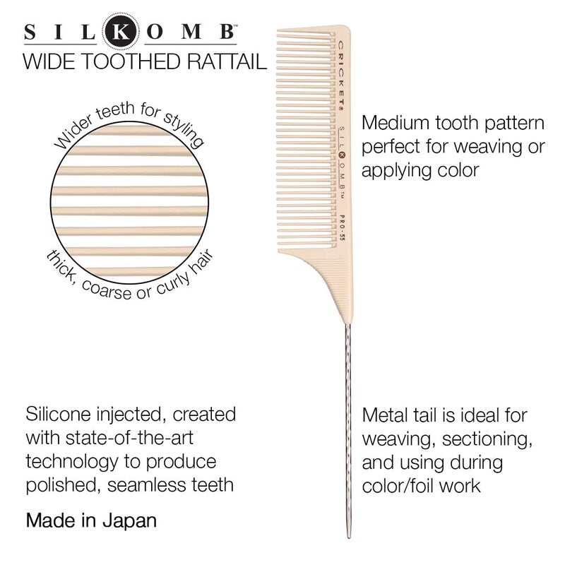 Cricket Silkomb Pro-55 Rattail Hair Cutting Comb - Silicone-Injected, Seamless Teeth with Dual Tooth Pattern for Precision Cutting, Styling, Ideal for All Hair Types - Image 1